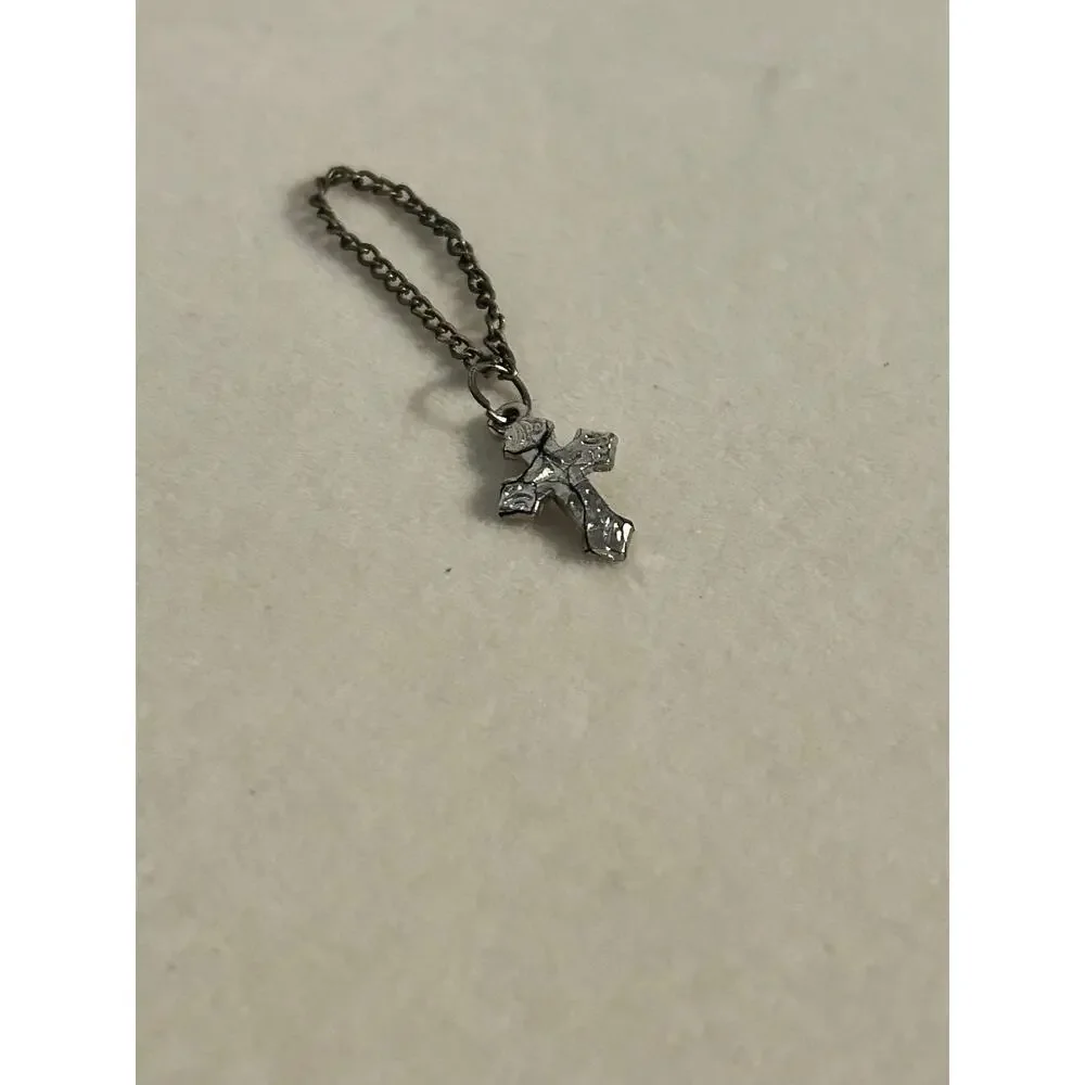 Vintage Small 1/2 Inch Silver Tone Cross Charm Pendant Faith Religious Dainty